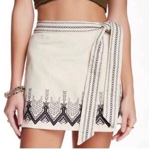 NWT 8 Free People Dream Away Wrap Ultra Mini Skirt Black embroidery scallops